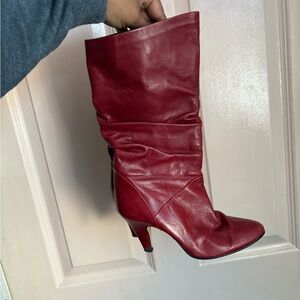 Chic Red Leather Heeled Boots